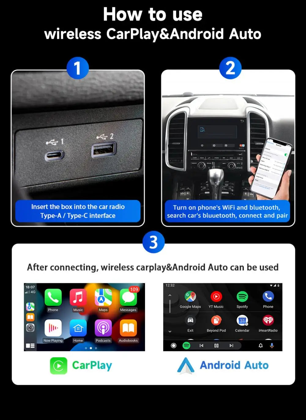 NUEVO CarPlay inalámbrico 2 en 1 con IA Android Auto 5G WIFI