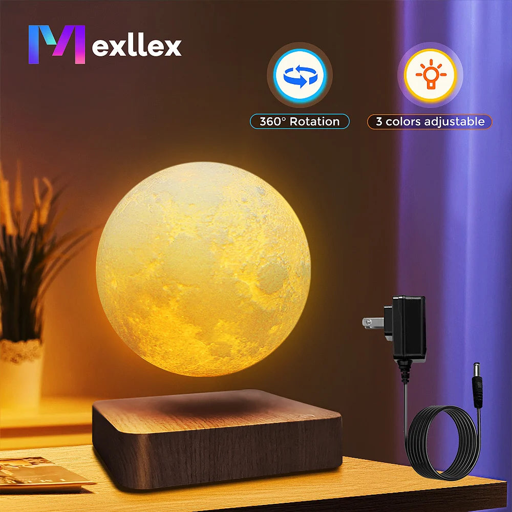 Magnetic Floating Moon Night Light Lamp and Levitating Bulb with 3 Colors.