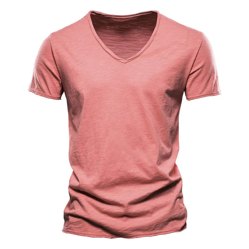 Camiseta De Pico Ajustada 100% Algodón Para Hombre, Diseño Moderno y Elegante.