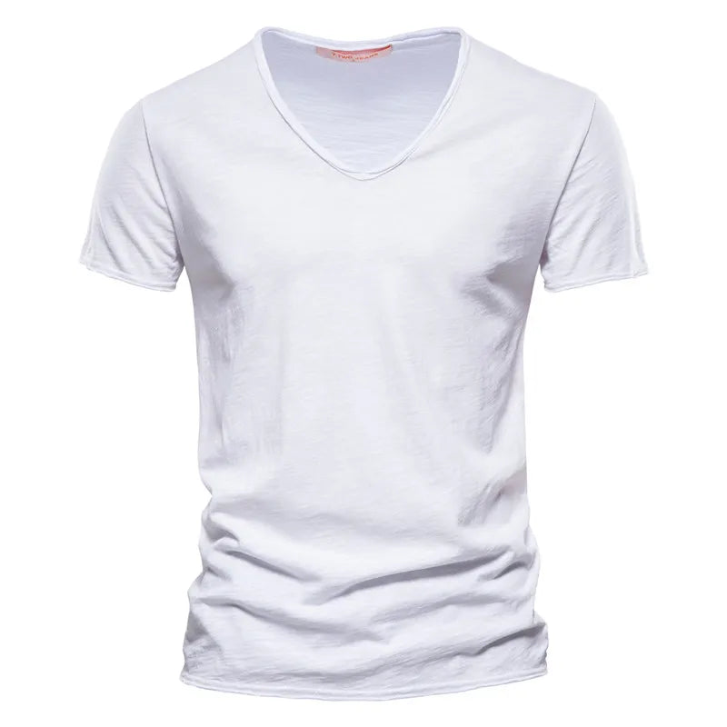 Camiseta De Pico Ajustada 100% Algodón Para Hombre, Diseño Moderno y Elegante.
