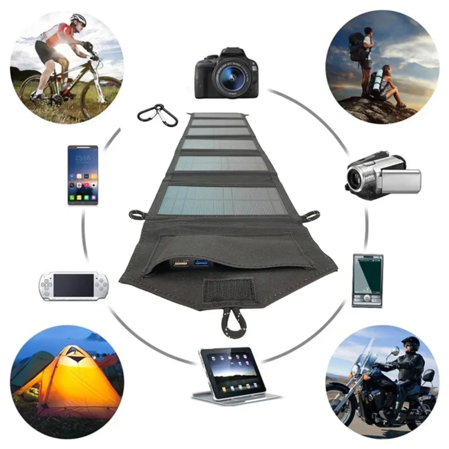 Panel Solar Portátil y Plegable de 800W de 6 pliegues Con Carga De 20 w/h Con USB.