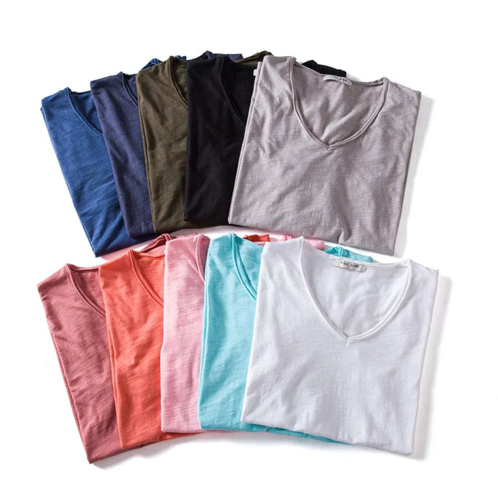 Camiseta De Pico Ajustada 100% Algodón Para Hombre, Diseño Moderno y Elegante.