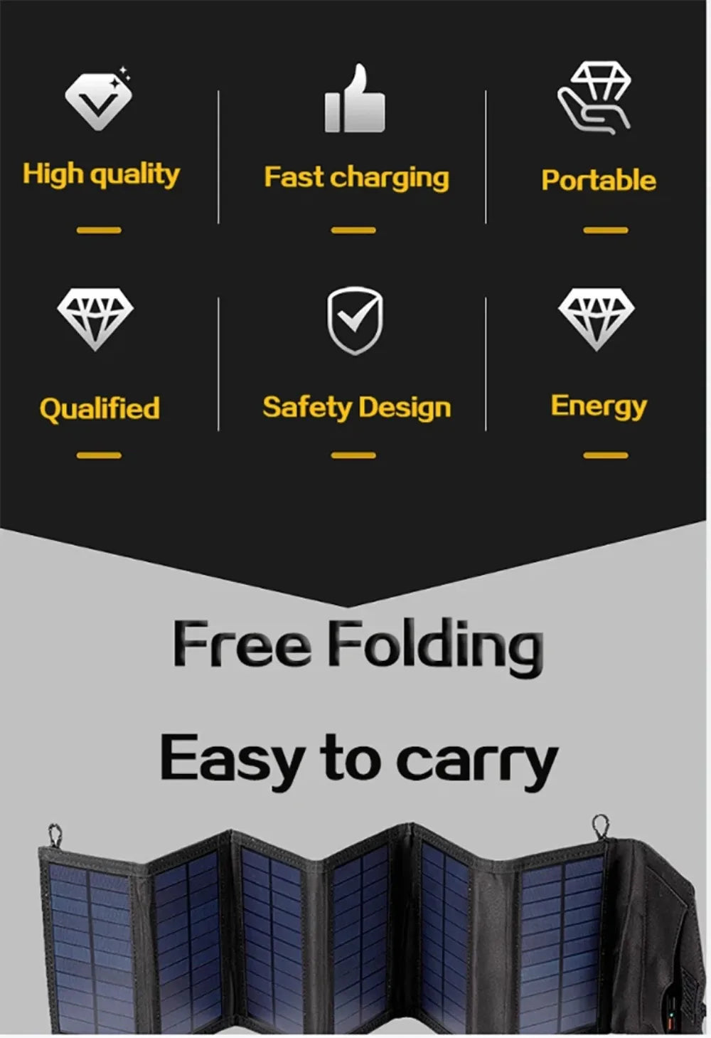 Panel Solar Portátil y Plegable de 800W de 6 pliegues Con Carga De 20 w/h Con USB.