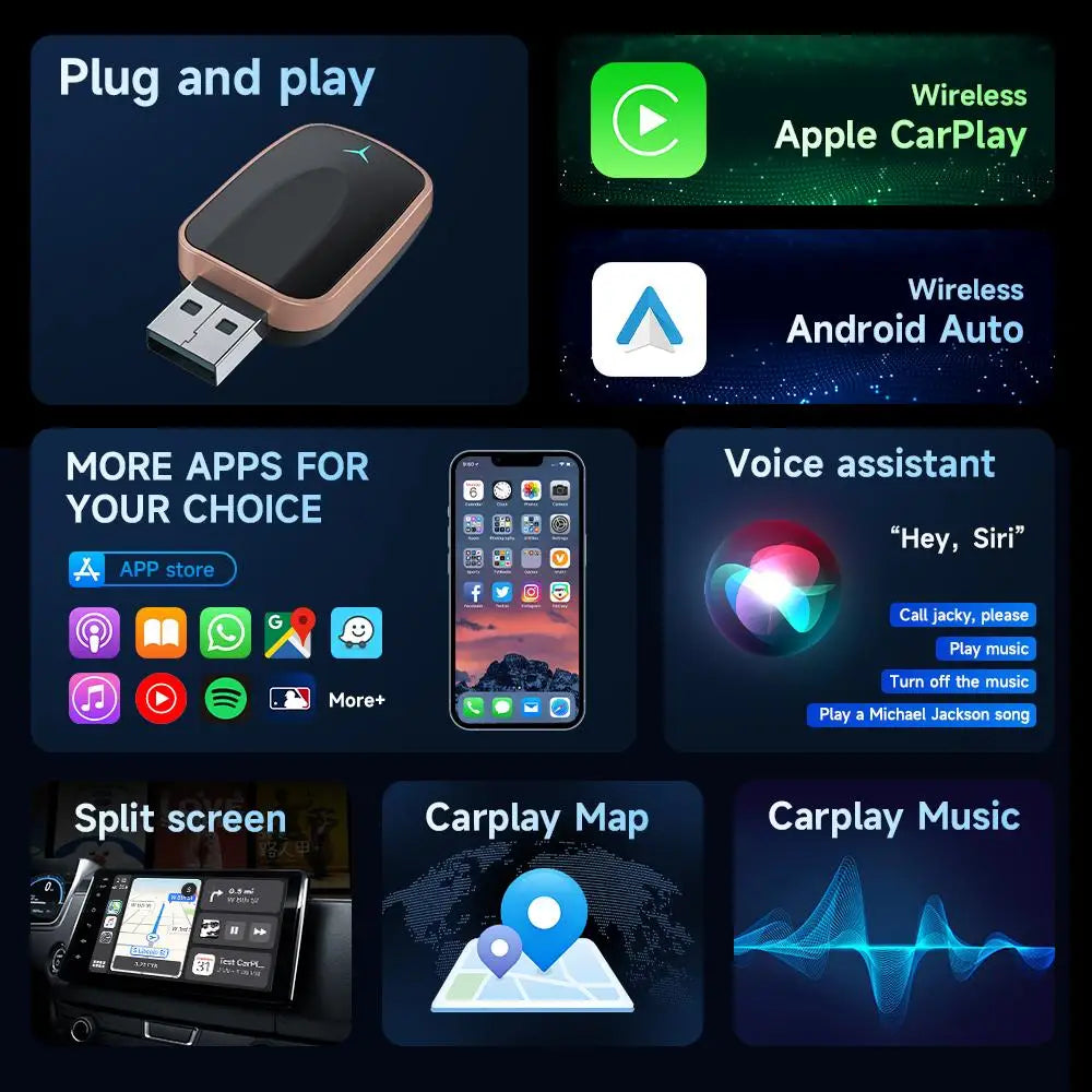NUEVO CarPlay inalámbrico 2 en 1 con IA Android Auto 5G WIFI