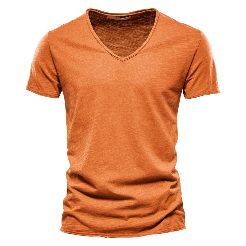 Camiseta De Pico Ajustada 100% Algodón Para Hombre, Diseño Moderno y Elegante.
