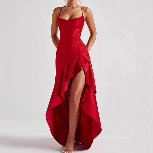 Vestido Elegante Para Mujer Con Volantes En La Espalda y Tirantes Alisados.