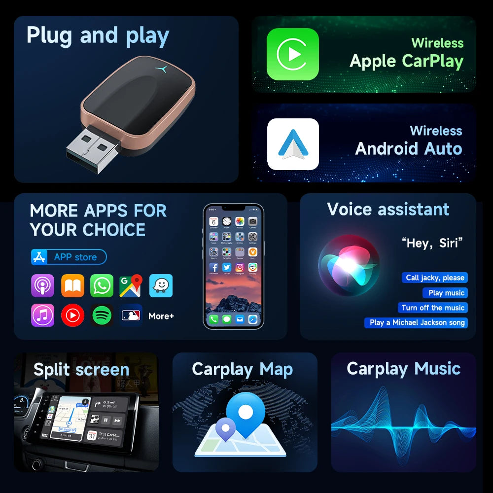 NUEVO CarPlay inalámbrico 2 en 1 con IA Android Auto 5G WIFI