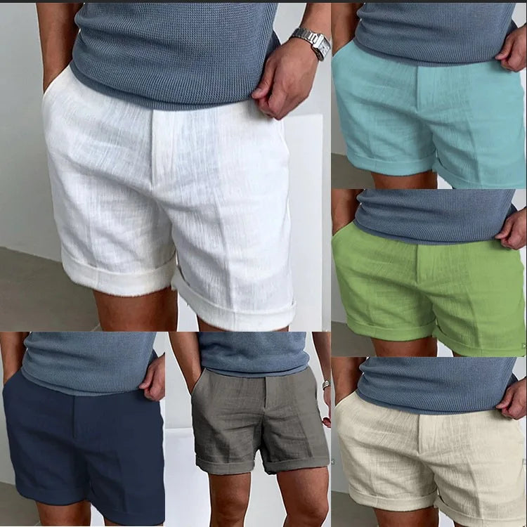 Pantalones Cortos De Lino y Algodón Para Hombre Transpirables De Calidad.