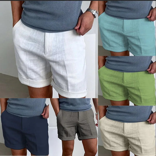 Pantalones Cortos De Lino y Algodón Para Hombre Transpirables De Calidad.