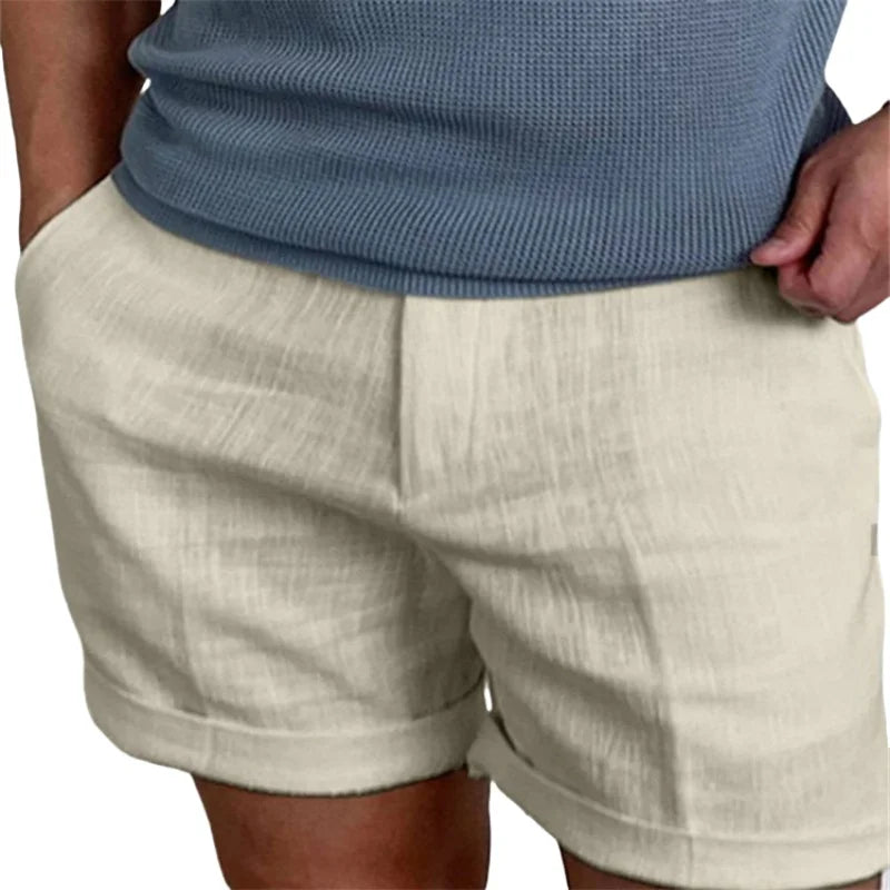 Pantalones Cortos De Lino y Algodón Para Hombre Transpirables De Calidad.