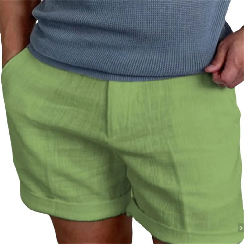 Pantalones Cortos De Lino y Algodón Para Hombre Transpirables De Calidad.