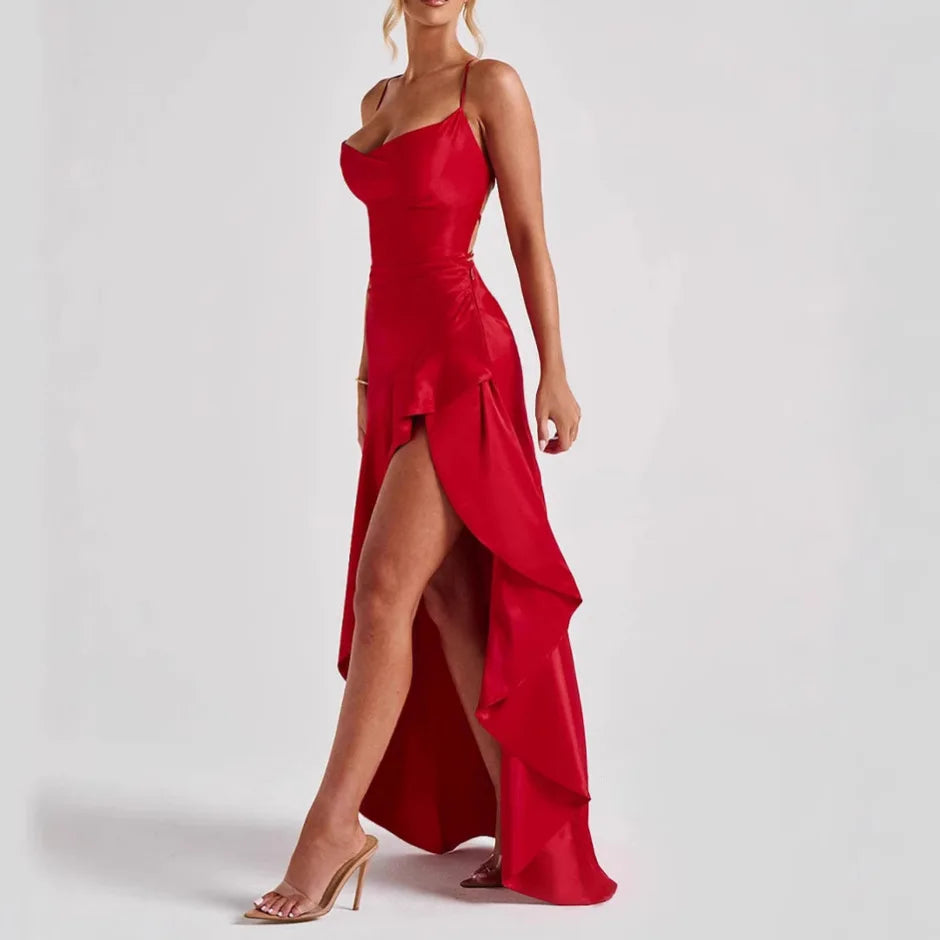 Vestido Elegante Para Mujer Con Volantes En La Espalda y Tirantes Alisados.