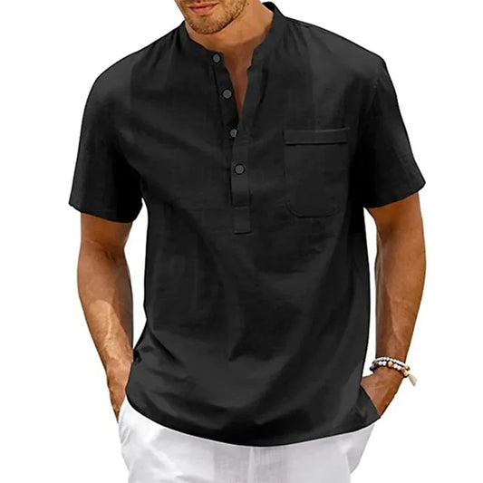 Camisa De Lino De Algodón Para Hombre De Manga Corta.