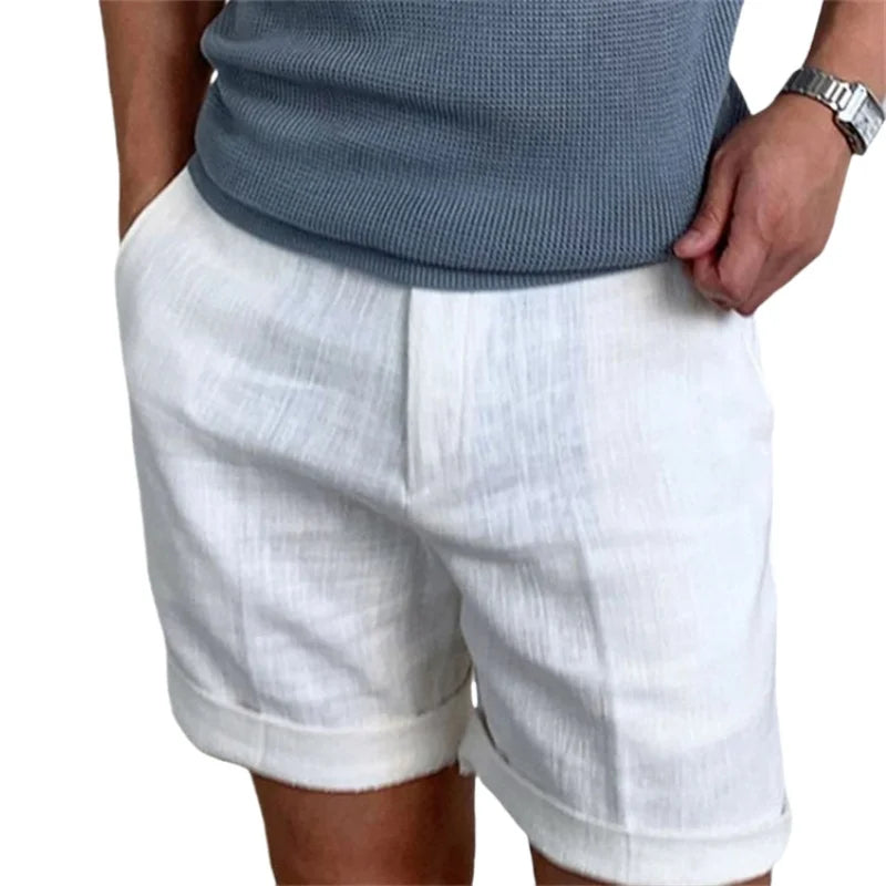 Pantalones Cortos De Lino y Algodón Para Hombre Transpirables De Calidad.