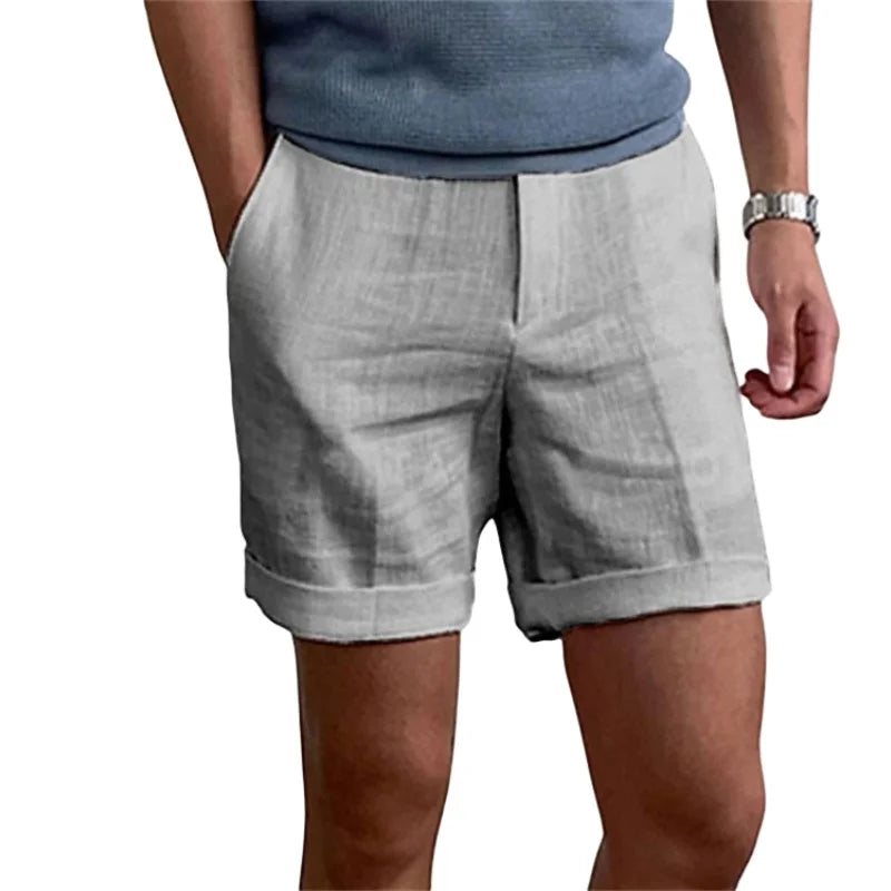 Pantalones Cortos De Lino y Algodón Para Hombre Transpirables De Calidad.