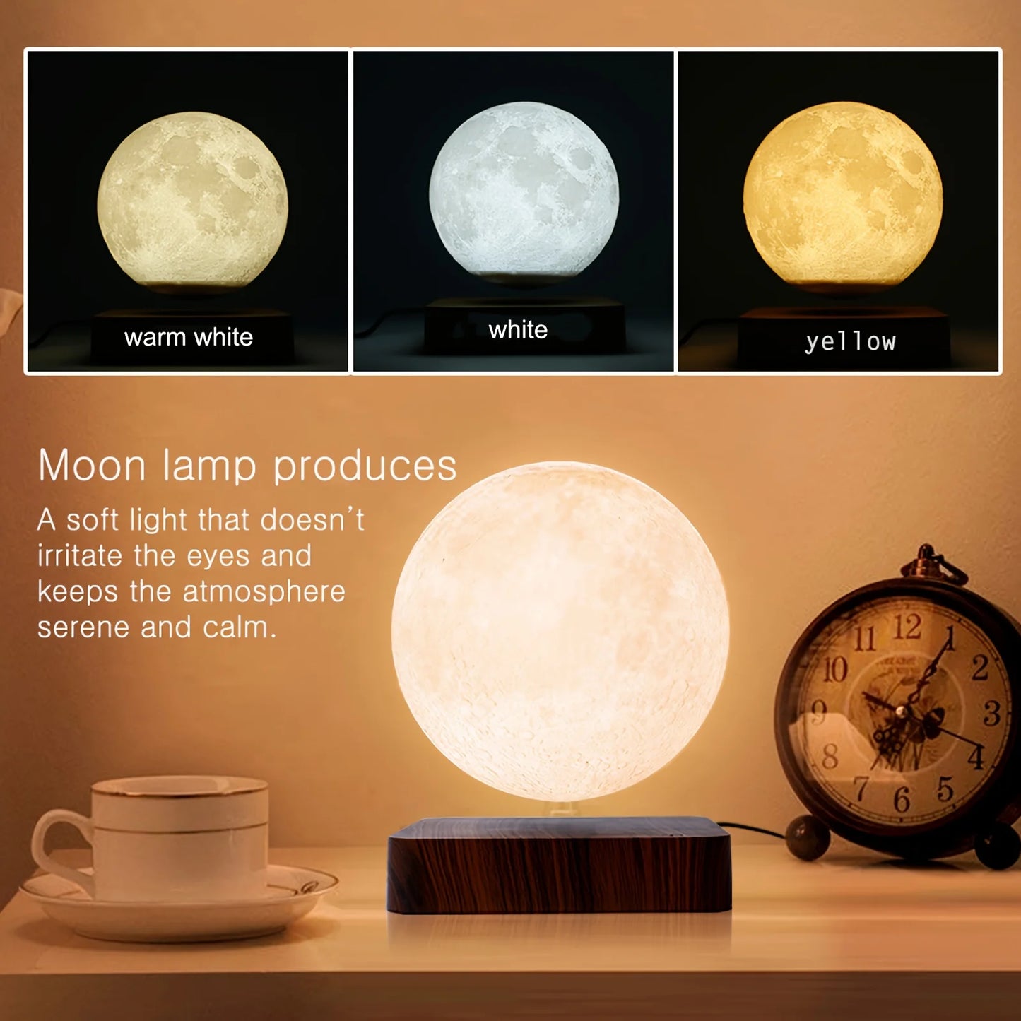 Lampara De Luz Nocturna Flotante Magnética De Luna y Bombilla Levitante Con 3 Colores.